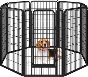 47.5″ Tall Dog Playpen Panels, 8 Panels Dog Playpen, Metal Pet Playpen, Iron Dog Cat Exercise Barrier Outdoor Indoor Fence Pen Cat Fence w/Door Black