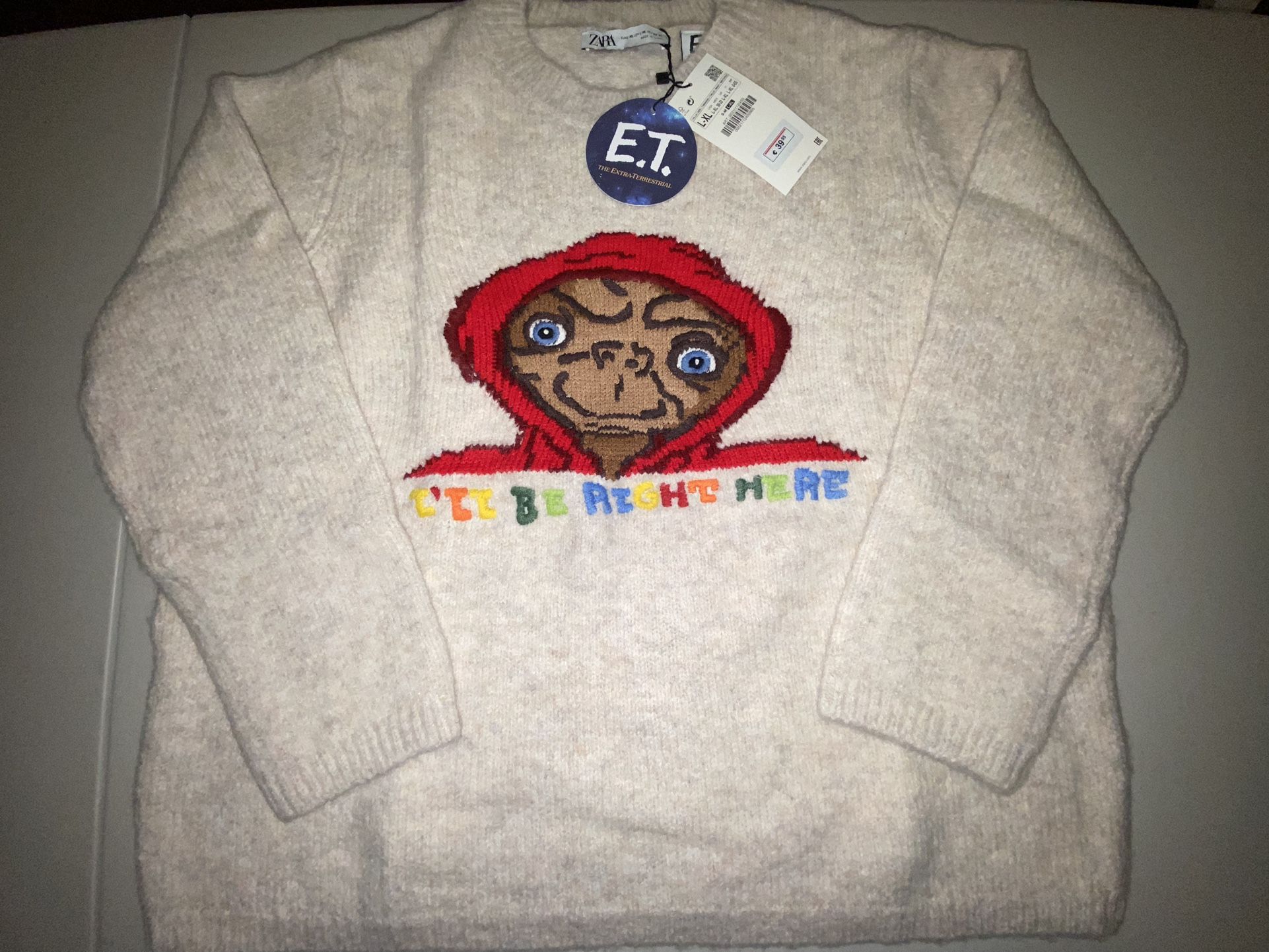 ZARA E.T. THE EXTRA TERRESTRIAL KNIT SWEATER ALIEN ET LARGE - XL BEIGE