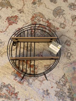 Wood and metal wall shelf