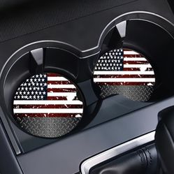 American Flag USA Car Coasters Absorbent Set of (2)