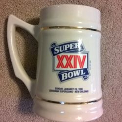 SUPER BOWL XXIV Broncos vs 49ers Louisiana Superdome 1990 Large Mug Cup Stein