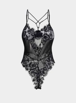Sheer crossed details lingerie bodysuit. Size Small.