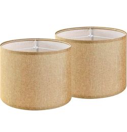 2 Pack Burlap Drum Lamp Shades Natural Jute Spider Fitter for Table Lamp