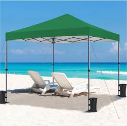 10x10 Pop Up Canopy Easy Set-up Tent, Portable Outdoor Canopy Instant Tent, Commercial Gazebo with Wheeled Carry Bag & 4 Sandbags for Home, Party & Ou