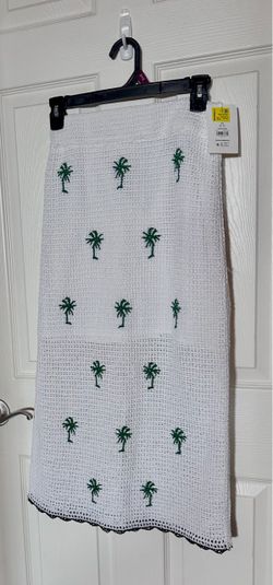 Free Assembly Crochet Palm Tree Pencil Midi Skirt XS (0-2) NWT