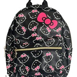 Hello Kitty Mini Backpack Black Faux Leather  Pink Kitty Purse Bag