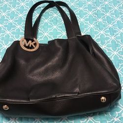Michael Kors MK black leather gold logo shoulder bag