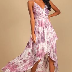 Brand New With Tag - Lulus An Enchanting Dream Purple Multi Print High-Low Maxi Dress
