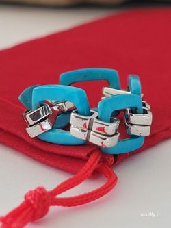 Turquoise Flexible Link Ring in 925 Sterling Silver, Size 8, Colleen Lopez HSN Statement Jewelry 👌🎁