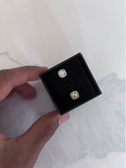 Gold Square vvs Moissanite Halo Earrings.