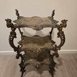 RARE Antique Victorian Cast Iron Brass Bronze Side Table Dragons Northwind Faces