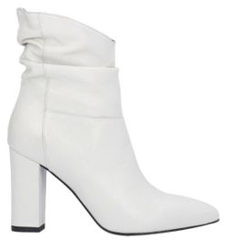 Genuine Leather White Slouch Block Heel Ankle Boots