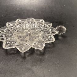 Vintage Small Federal Glass Petal Starburst  Candle Dish With Finger Hold
