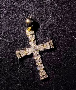 Moissanite Diamond Cross Pendant - Real 925 Silver (Gold Finish)