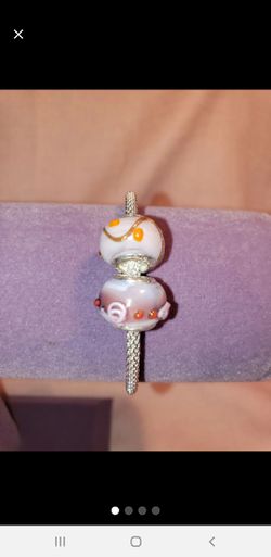 2 Murano Glass Purple Silver Charms Beads