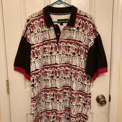 Greg Norman Black Red And White Aztec Style LIV Golf Polo