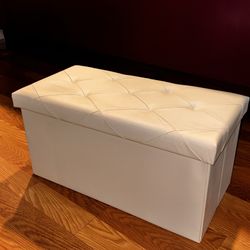 Folding Leather Ottoman Bench with Storage, Rectangle Foot Stool Footrest Footstool Collapsible with Lid for Bedroom Living Room Beige