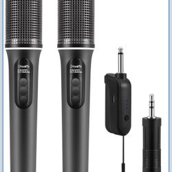 Wireless Microphones, 5-Level Volume Adjustment, Dual Handheld Dynamic Mic With Dynamic Ambient Lighting,Ultra-Stable Rechargeable Receiver,40H Durati
