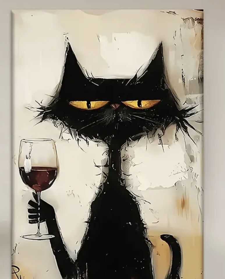 Adorable Cat Holding A Glass Of Wine Poster canvas Art. 