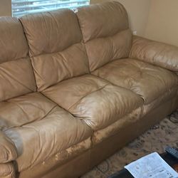 Two piece leather couch set