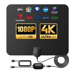 TV Antenna Indoor Long Range 900 Miles, Supports 4K 1080p Smart TV Signal Reception with Signal Amplifier 16ft HDTV Coax Cable