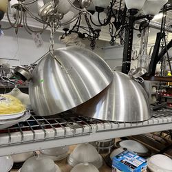 Silver Tone Large MCM Style Hanging Light Fixture Pendant Chandelier (in Store)