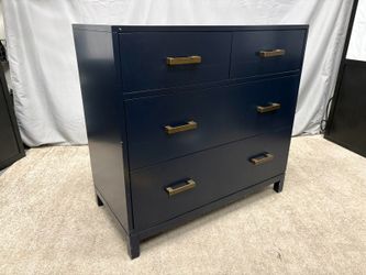 CRATE & BARREL Parke Navy Blue Wood 4-Drawer Dresser