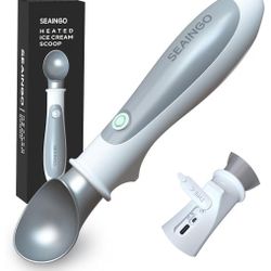 SEAINGO Heated Ice Cream Scoop - Rechargeable, ON/OFF Safety Lock Switch, Two Warming Modes, Ergonomic Handle, Electric Kitchen Tool Nonstick Scooper 