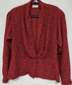 VINTAGE Evan Picone Red Blouse – Women’s Size 14 – Long Sleeve Button