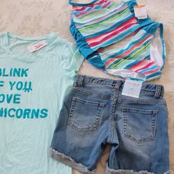 Girls clothing- shorts, swim suit,top