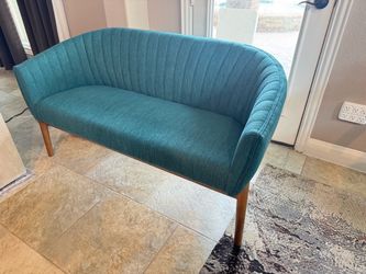 Teal Channel-Tufted Loveseat with Wood Legs (2)