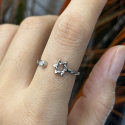 S925 Silver star CZ open ring,Silver open ring,Heart Flower Animal Irregular silver open ring,Bohemian Chunky Punk ring, Gift for her  DETAILS   * Mat