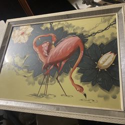 1950s Art Deco Flamingo mirror Framed Picture