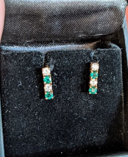 Natural Diamond And Emerald Bar Earrings