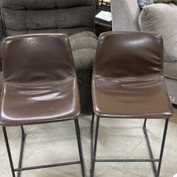 Two Leather Barstools 
