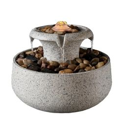 Tabletop Fountain with LED Light and Natural Look