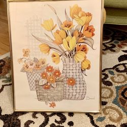 Vintage Floral  Framed Litho Print 