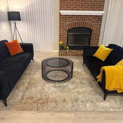 Black Velvet Sleeper Sofa Set — Includes Table & Lamp