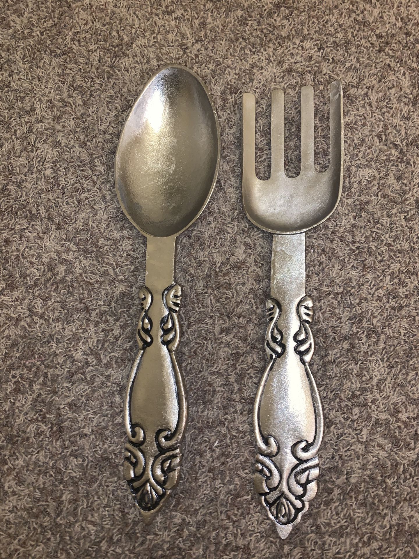 Oversized large ~24” silver spoon and fork decorative kitchen wall decor new