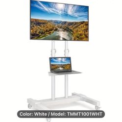 [Open Box] 32-83 Inch TV Stand Flat Screen or Curved TVs Monitors locked wheels White