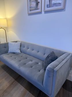 AllModern George 82” Velvet Tuxedo Arm Sofa – Platinum Gray