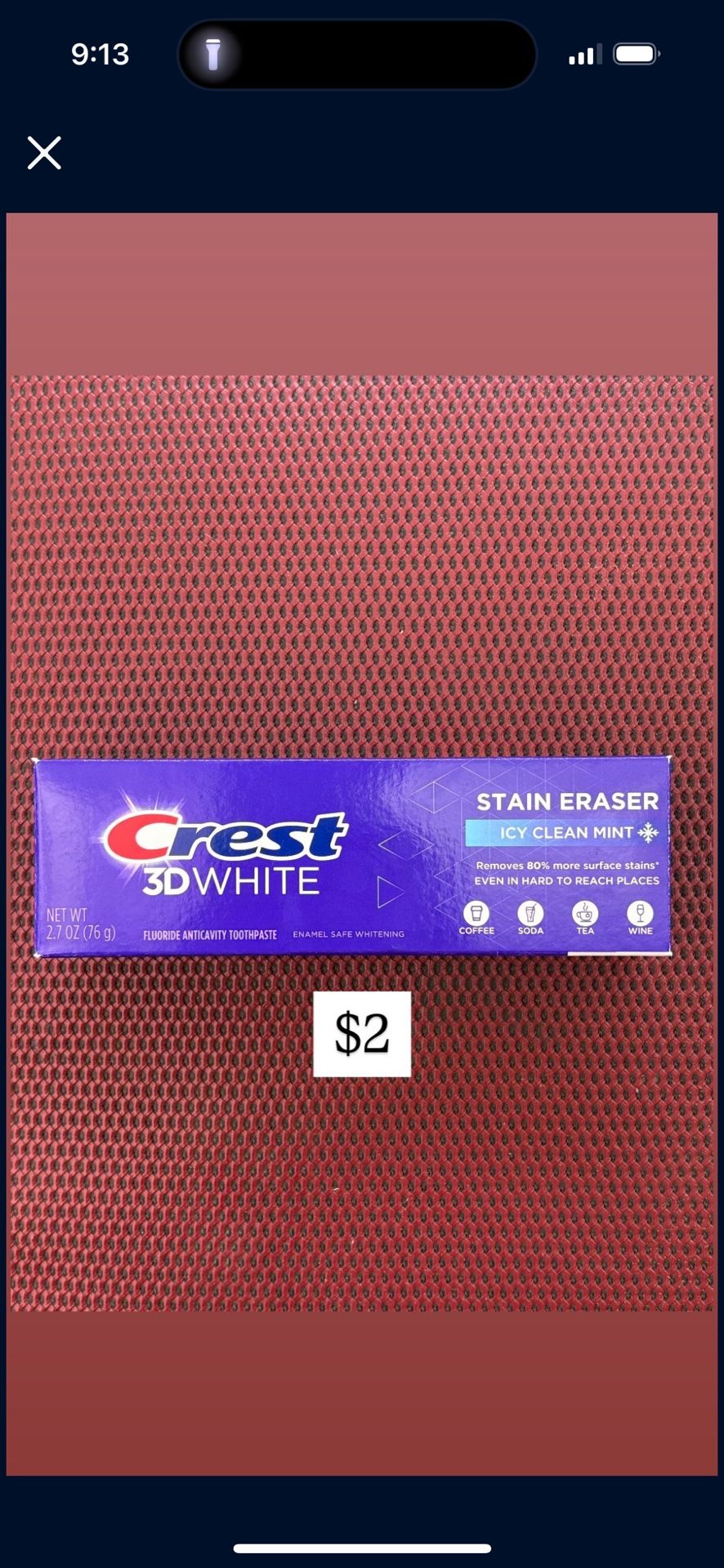 Crest 3D White Stain Eraser Teeth Whitening Toothpaste Icy Clean Mint 2.7 oz