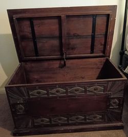 Cedar lined wooden storage trunk