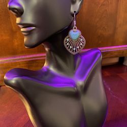 Silver & Blue Turquoise/Rhinestones Fashion Earrings 