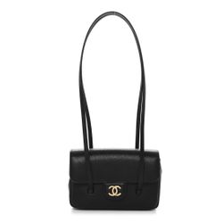 CHANEL Shiny Caviar Mini Preppy Coco Shoulder Bag Black