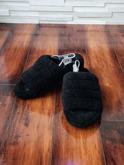 UGG Fluff Yeah Slingback Shearling Slippers Black Women's Size 9