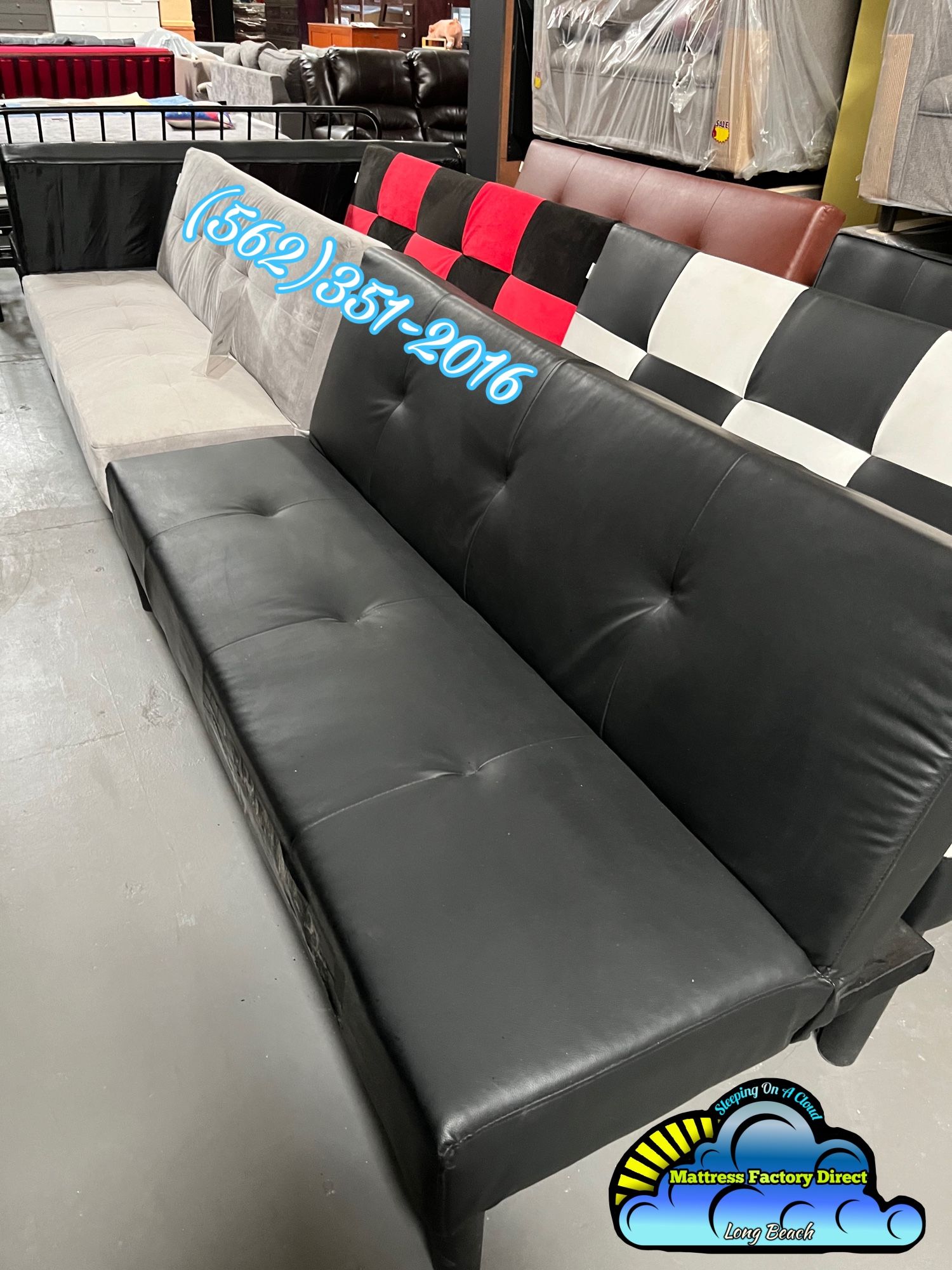 Black Futon Couch Sofá New Faux Leather Bonito 