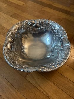 Lenox Large Metal Serving Bowl — Embossed Fruit Design