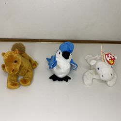 Set of 3 Ty Original Beanie Babies – Mystic, Rocket & Niles – Pre-Owned