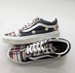 Vans Old Skool Floral Plaid Patchwork Embroidery Daisy Pink Black Lace Up Sz 6 W 4.5 M